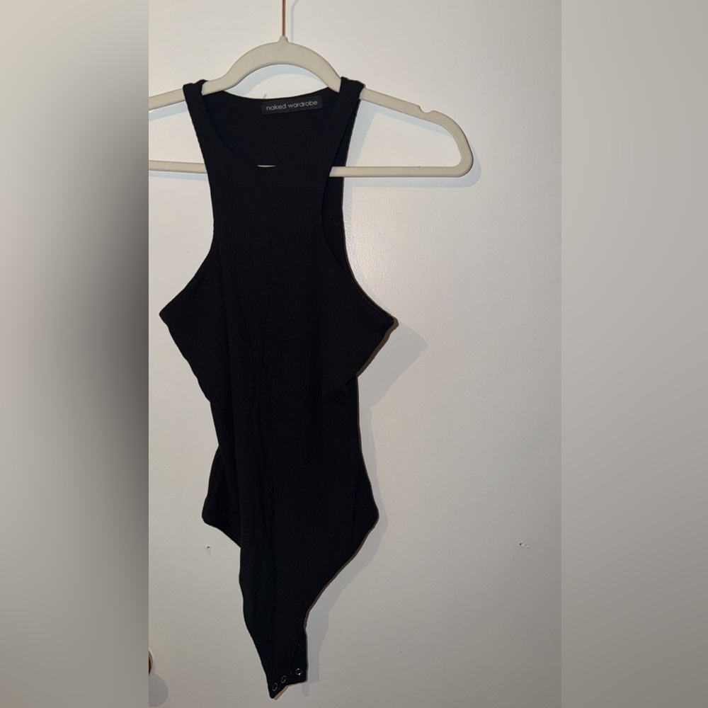 naked wardrobe Black Ribbed Racerback Bodysuit Tank